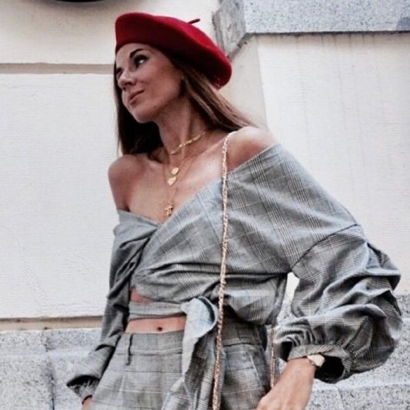 NWT Zara Size S Plaid Ruched Wrap Blouse - Picture 2 of 7